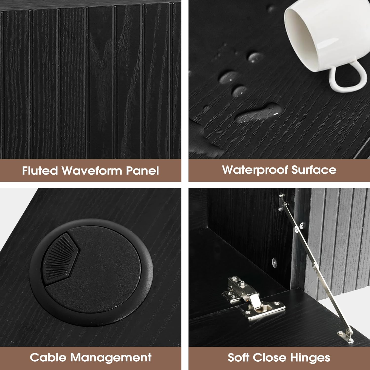 71” Floating TV Stand with LED Lights & Charging Station, Black Wall Mounted Entertainment Center for 75 Inch TV, Floating Media Console Shelf with 4 Flip-Down Fluted Doors for Living Room, Bedroom