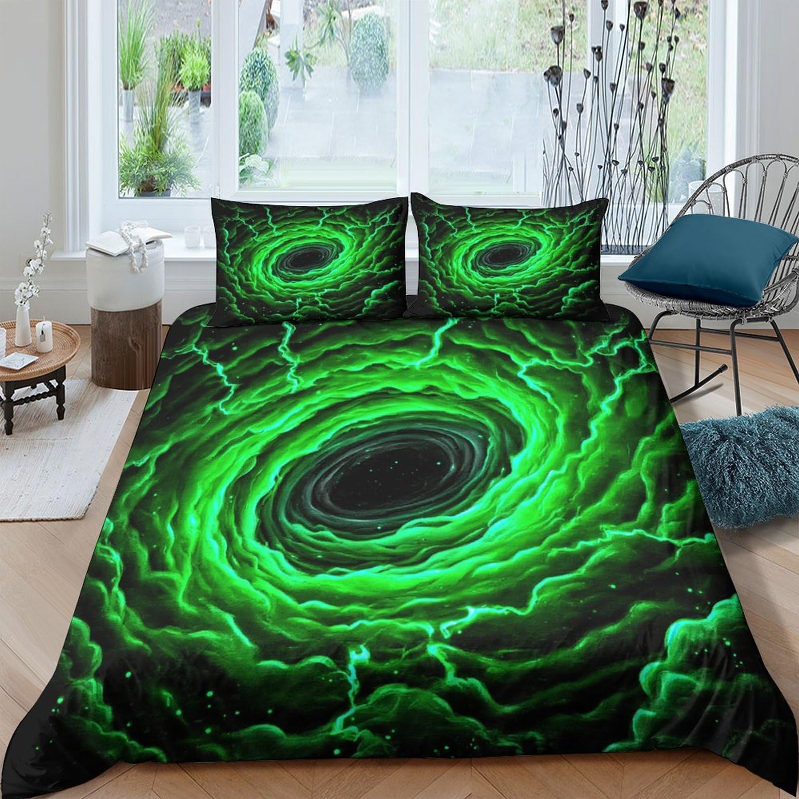 Ctjqhvkz Style-10 3D Printed Green Vortex Fitted Sheet Microfiber Soft Anti-Slip Cosmic Swirl Bed Cover For Bedroom Dorm Easy Care Decor Single（135X200cm）