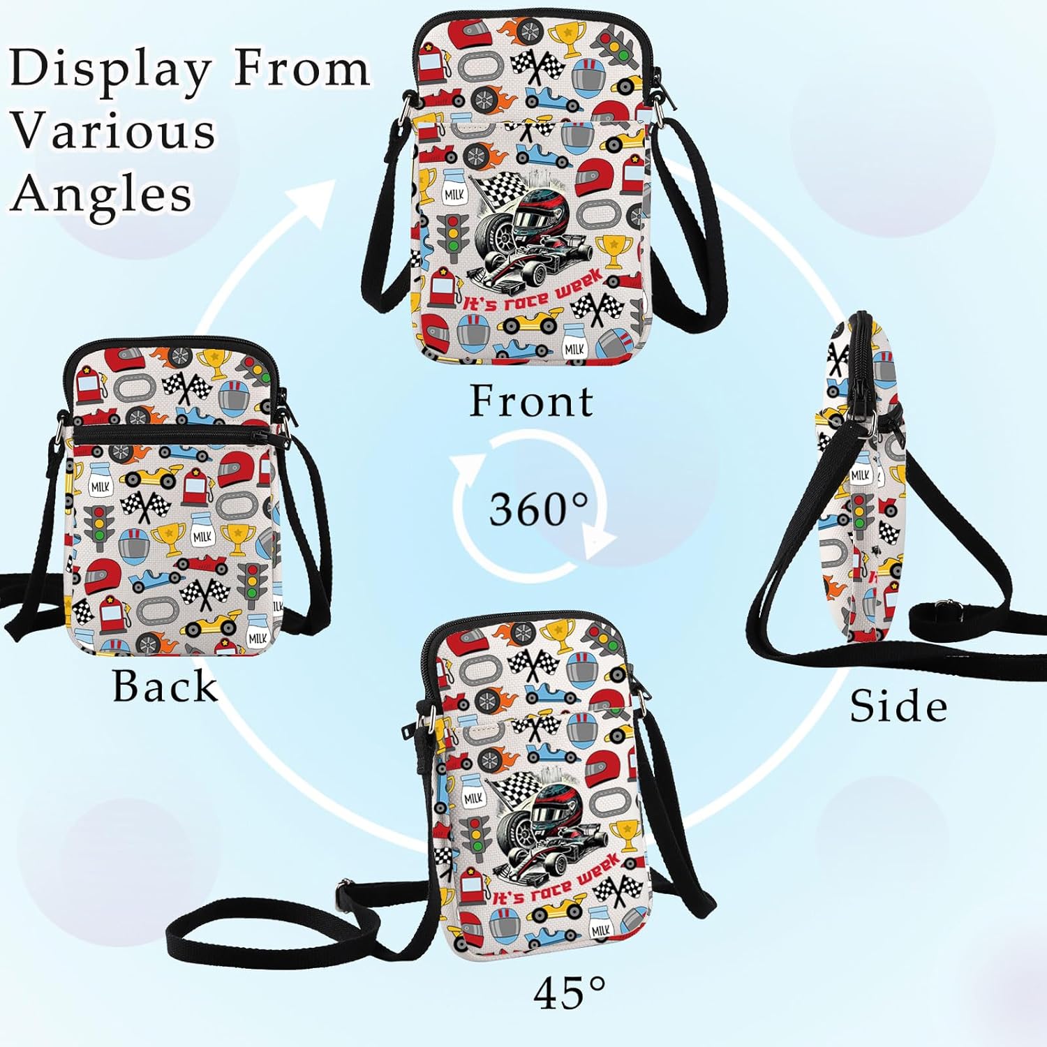 BWWKTOP Racing Crossbody Bag Race Lover Gift Black White Racing Checkered Shoulder Bag Race Merch - Image 5