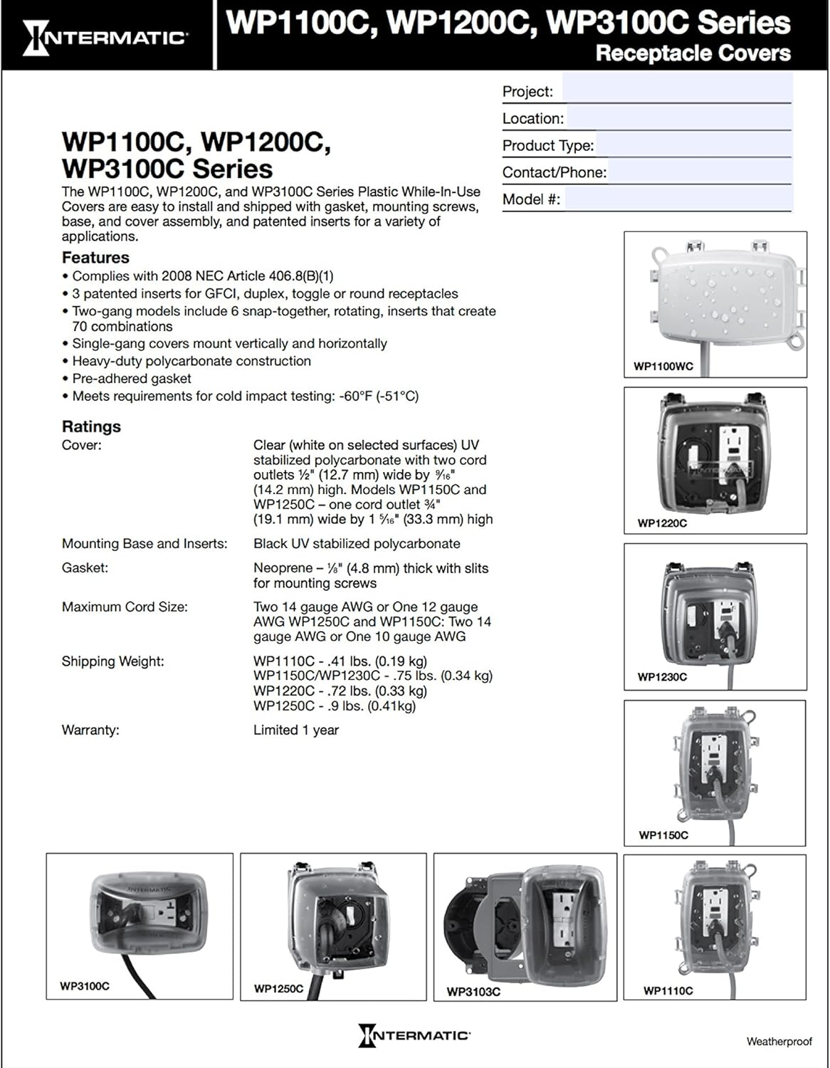 Intermatic Flexi-Guard WP3100C In-Use Weatherproof Exterior Receptacle Cover {With Toggle Switch, GFCI, Duplex Inserts} (6 - Pack)