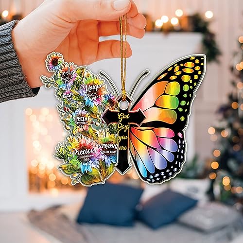 Miniatura 5 de Talataca Mariposa rosa con texto en inglés "I Can Do All Things Through Christ Strengthens Me" 2D Flat Car Rear View Mirror Accessories Christmas