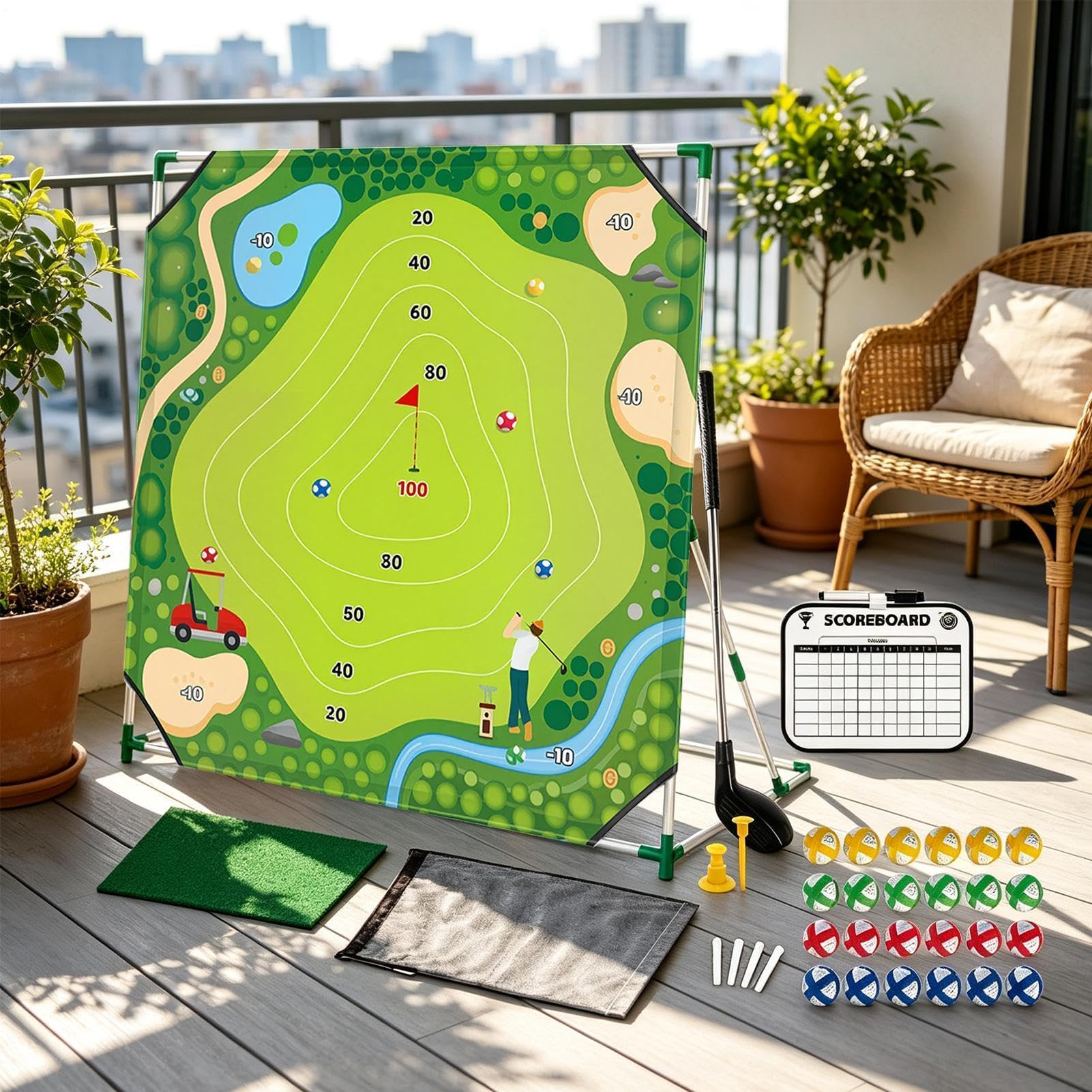 Backyard Golf Game, Interactive Putting Practice Set with Hitting Mat and B