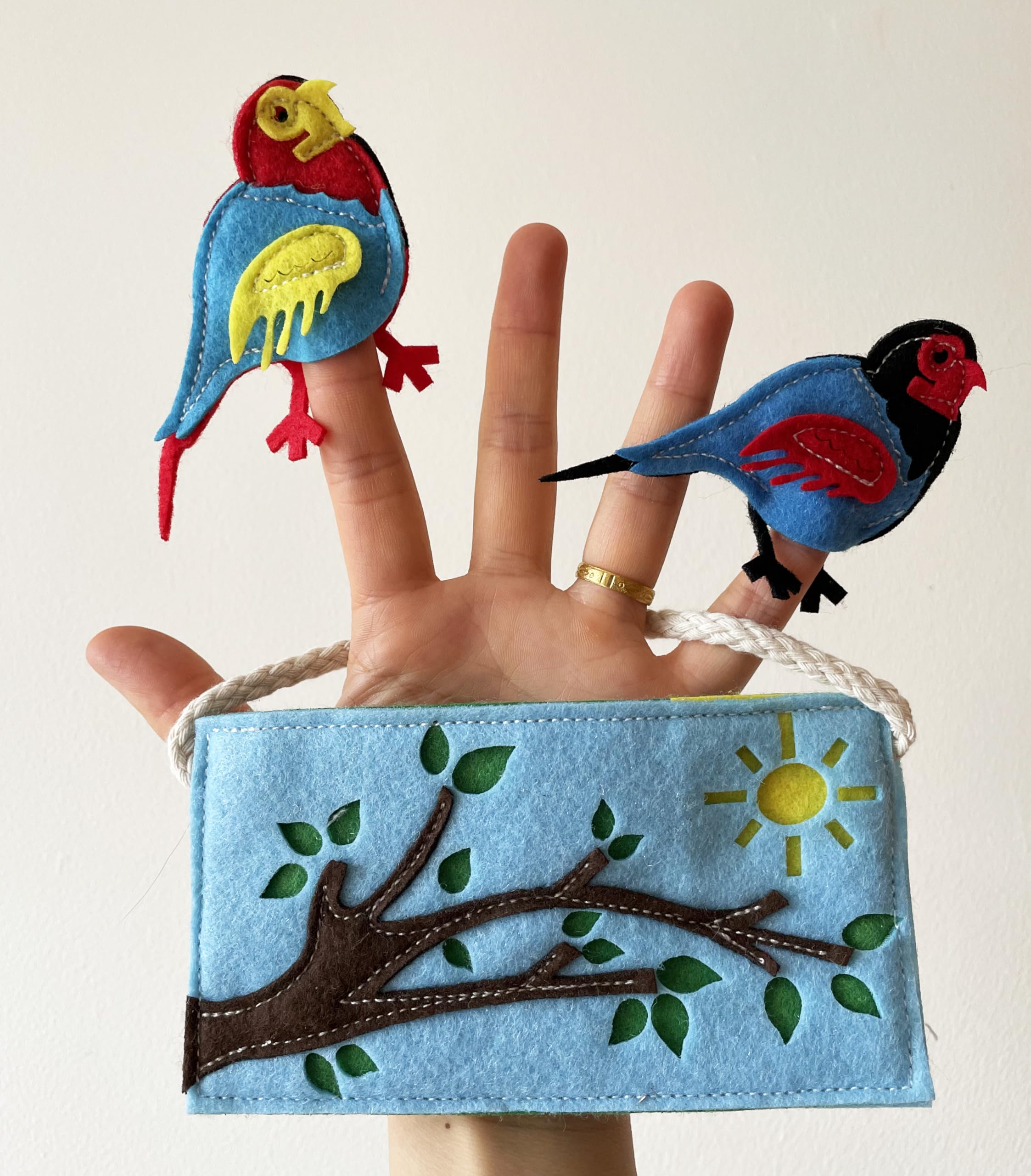 Finger Puppet Two Little Dicky Birds with beautifully made Tree Branch Bag, Colorful finger Puppet for Creative Play - Image 2
