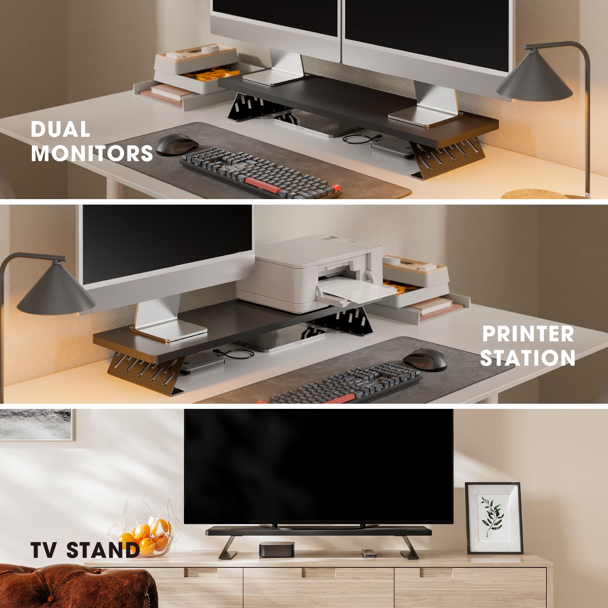 Fenge Réhausseur d'Écran d'Ordinateur, Support de Moniteur Portable, 80×23,5×10cm, Charge 25KG, Noir