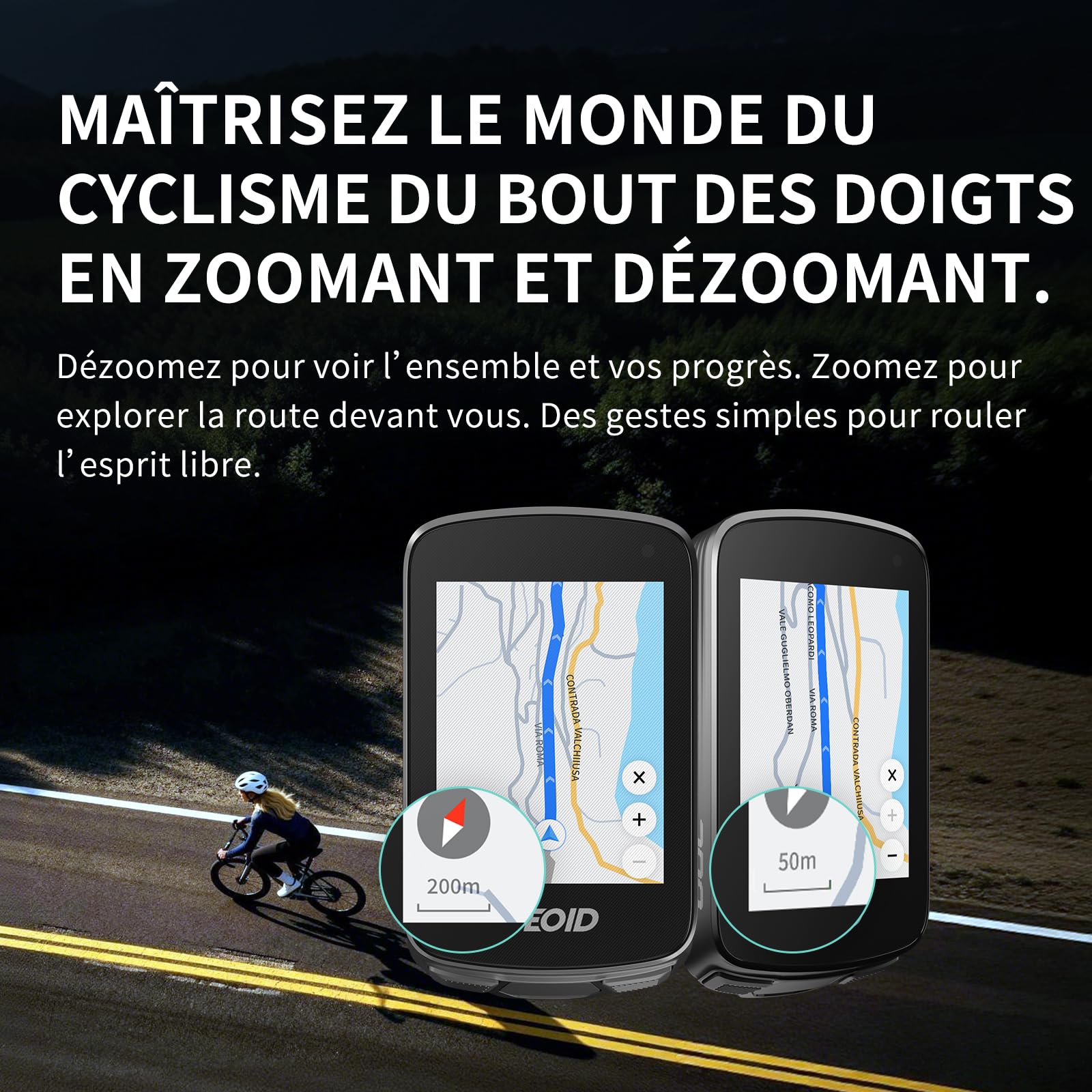 GEOID CC700 Pro GPS Compteur Velo Touchscreen 2,8 Pouces avec Cartes Complètes – Compteur Vélo GPS sans Fil avec Navigation Carte, Ant+ & Bluetooth, IPX7 Étanche, 15-25H Autonomie