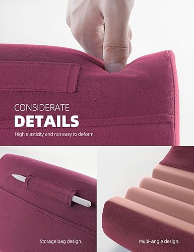 Miniatura 6 de Lamicall Soporte para tablet, soporte de almohada para tableta, almohadilla suave para cama y regazo, con soporte para lápiz capacitivo y bolsillo,