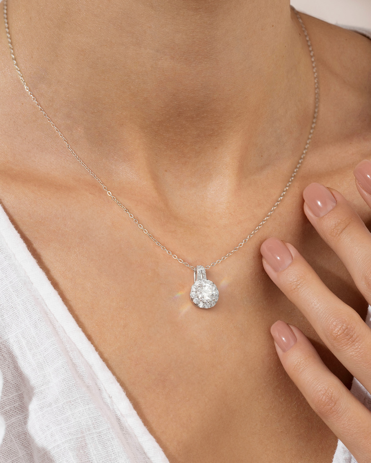 Collier Vintage En Or 9 Carats Avec Moissanite - Pendentif Rond Doré, NEUF Sans Emballage