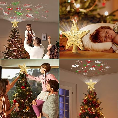 Miniatura 4 de Decoración para árbol de Navidad iluminada con 6 modos de proyección, estrella de Navidad integrada giratoria mágica y dinámica, decoración de árbol