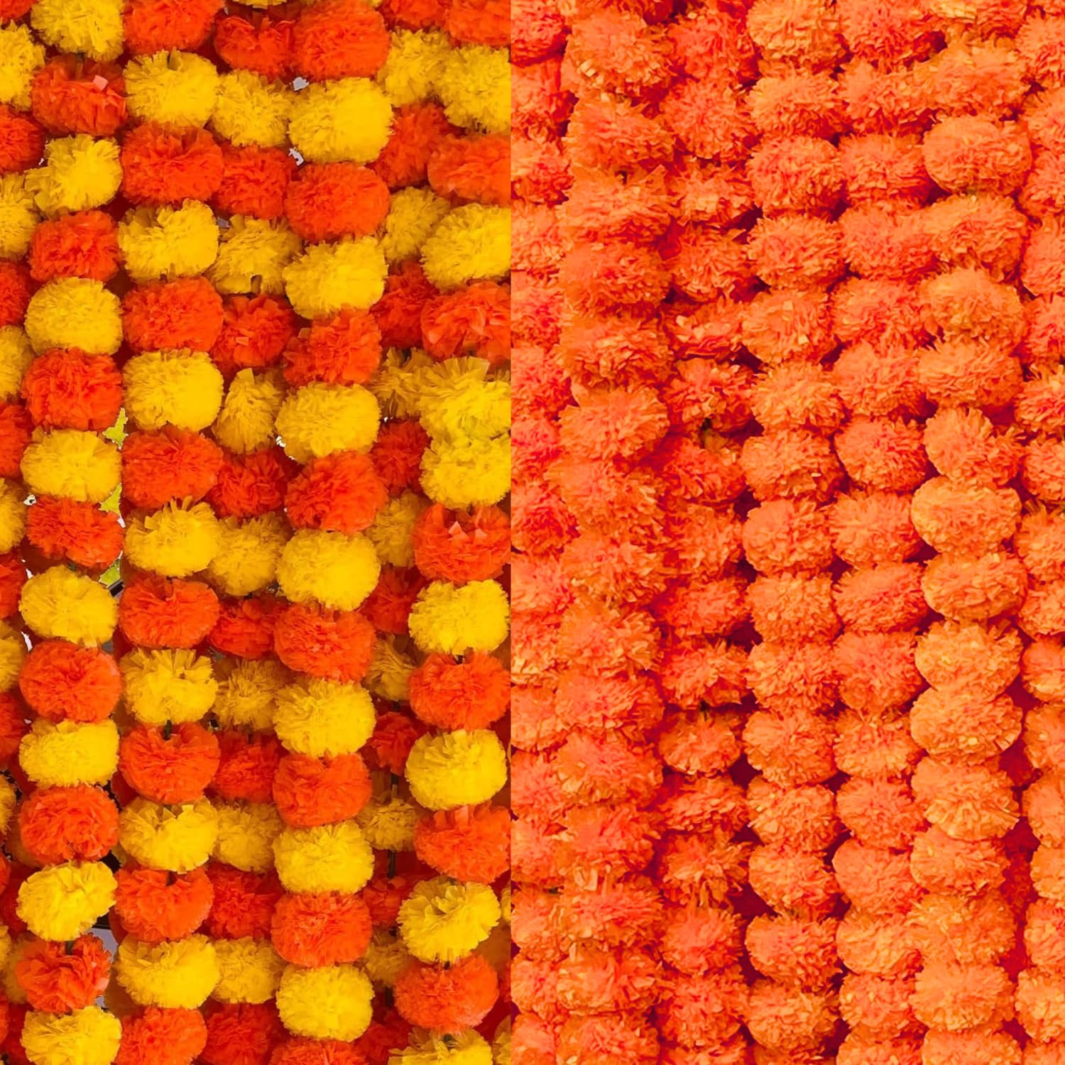 DRYPHON Artificial Marigold Garlands, Diwali Decoration Combo Pack of 10 (5 Orange and 5 Multicolor) for Home Decor and Pooja Room Decorations