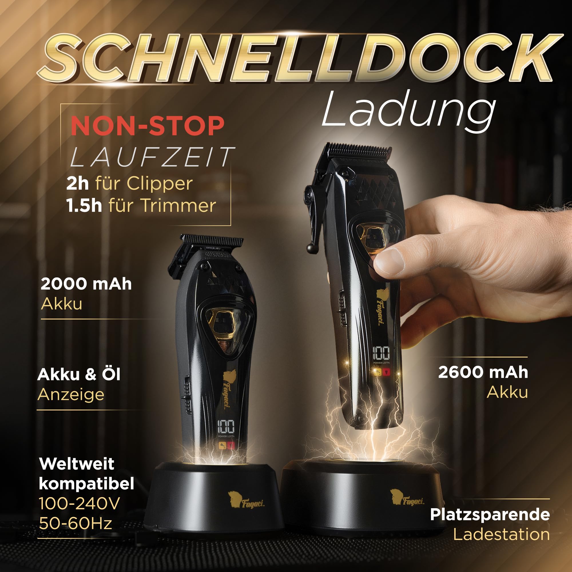 Fagaci Haarschneidemaschine und Trimmer, DLC Klingen, Vektormotor 12000 RPM | Für intensive Nutzung ausgelegt, 2x Lebensdauer, DLC-beschichtete Klingen, extreme Schärfe, Präziser, müheloser Schnitt
