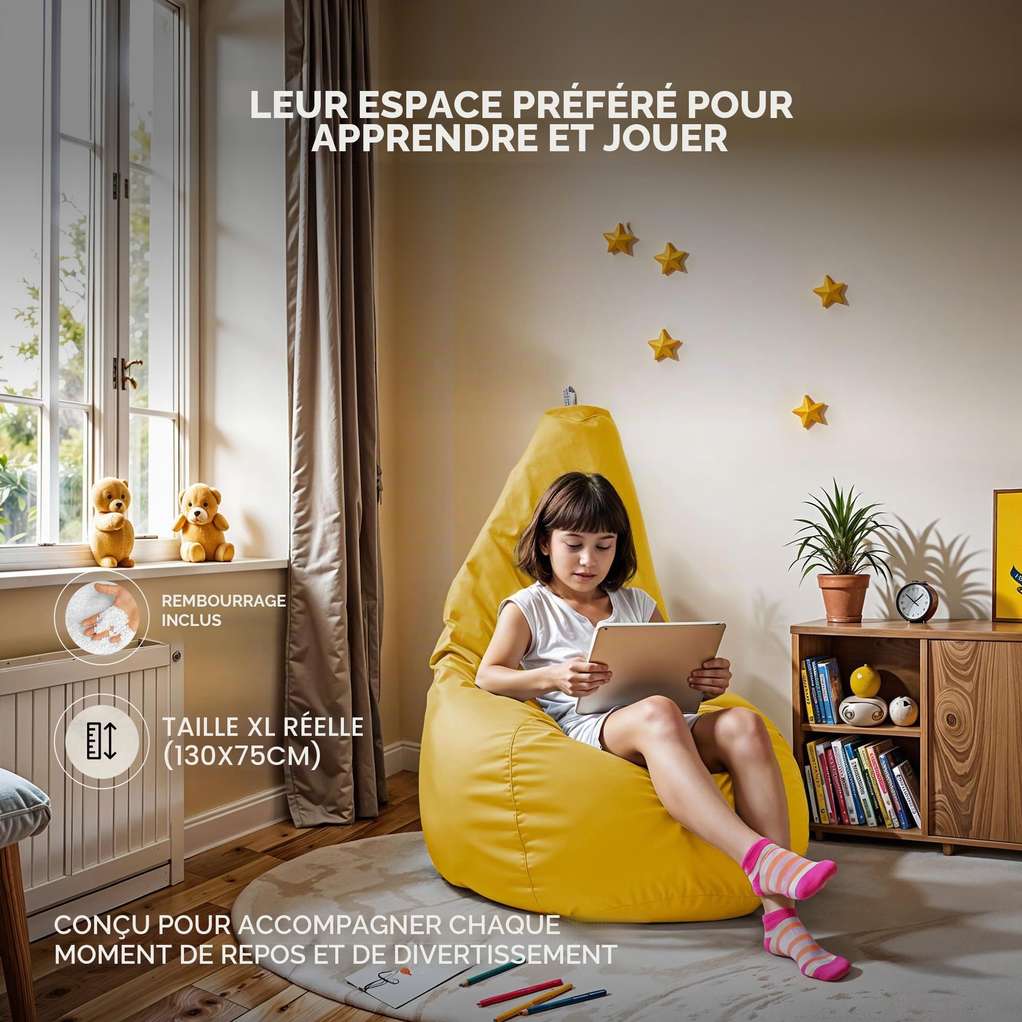Happers Pouf Poire Simili Cuir Intérieur Moutarde XL