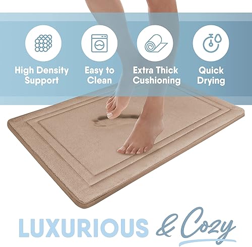 Miniatura 4 de MICRODRY Tapete de baño enmarcado de espuma viscoelástica de secado rápido con base antideslizante GripTex, 17 x 24 pulgadas, lino