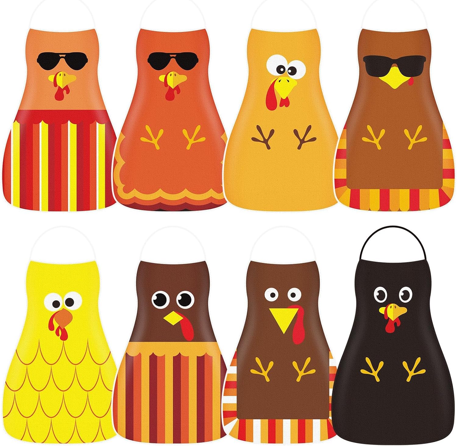 8 Pcs Thanksgiving Turkey Apron Cute Thanksgiving Day Turkey Kitchen Kids Cooking Apron Cooking Chef Aprons Funny Fall Adjustable Baking Aprons for Boys Girls Holiday Party Kitchen Gift