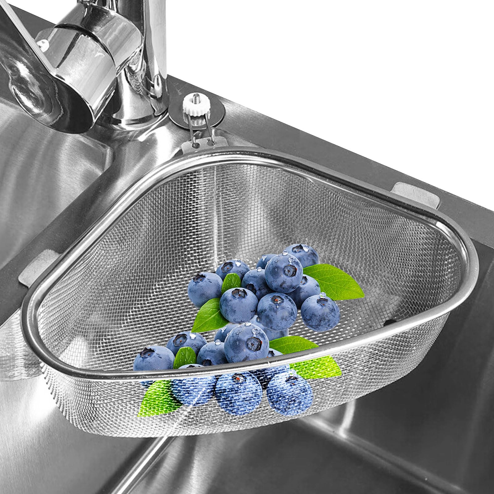 2PCS Sink Strainer Basket Space Saving Kitchen Triangle Sink Filter Stainless Steel Portable Corner Sink Strainer Multipurpose Filtering Mesh Basket Food Catcher Strainer for Kitchen Waste Leftover