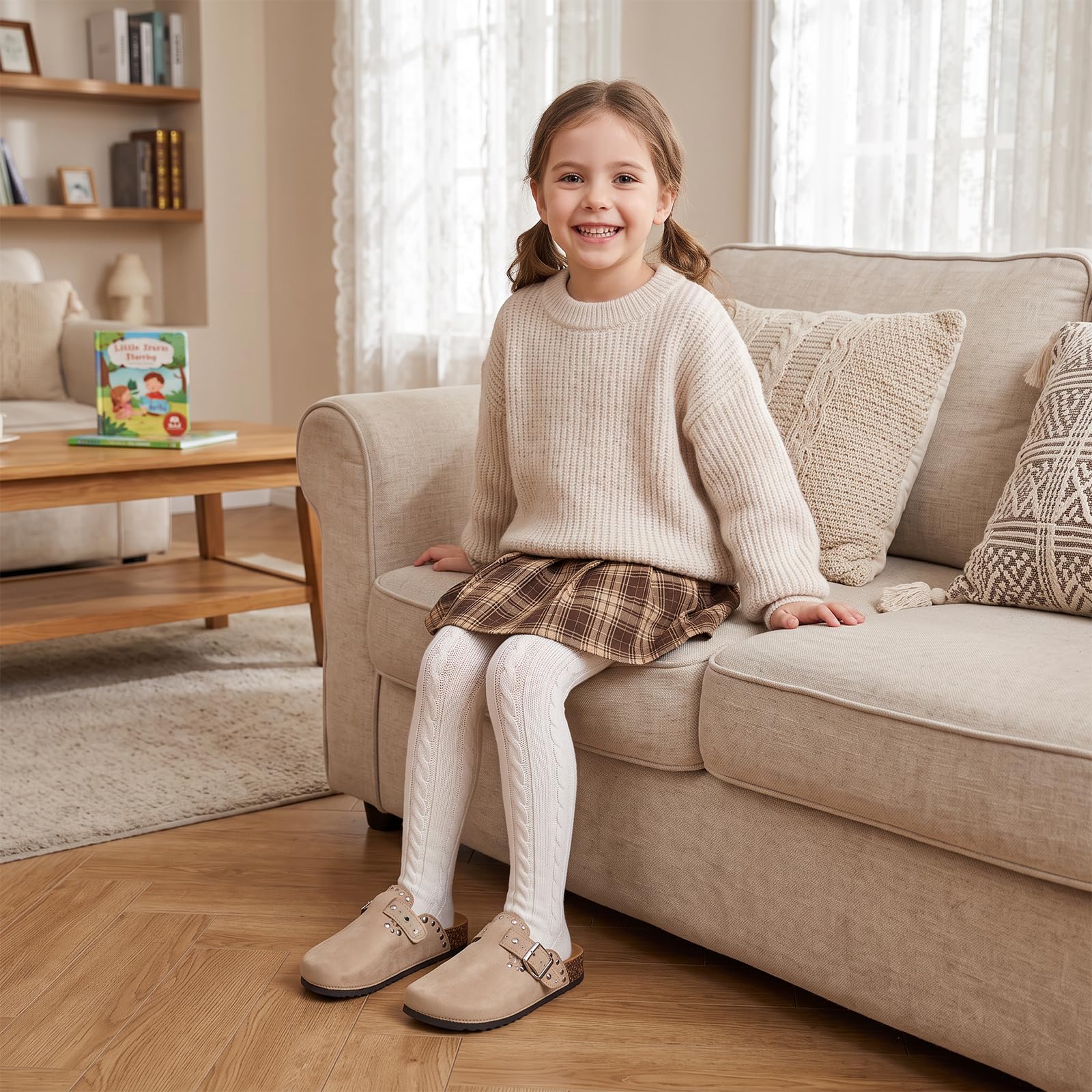 Remaches Ante Zuecos Niñas, Mules Niños con Corcho Plantilla