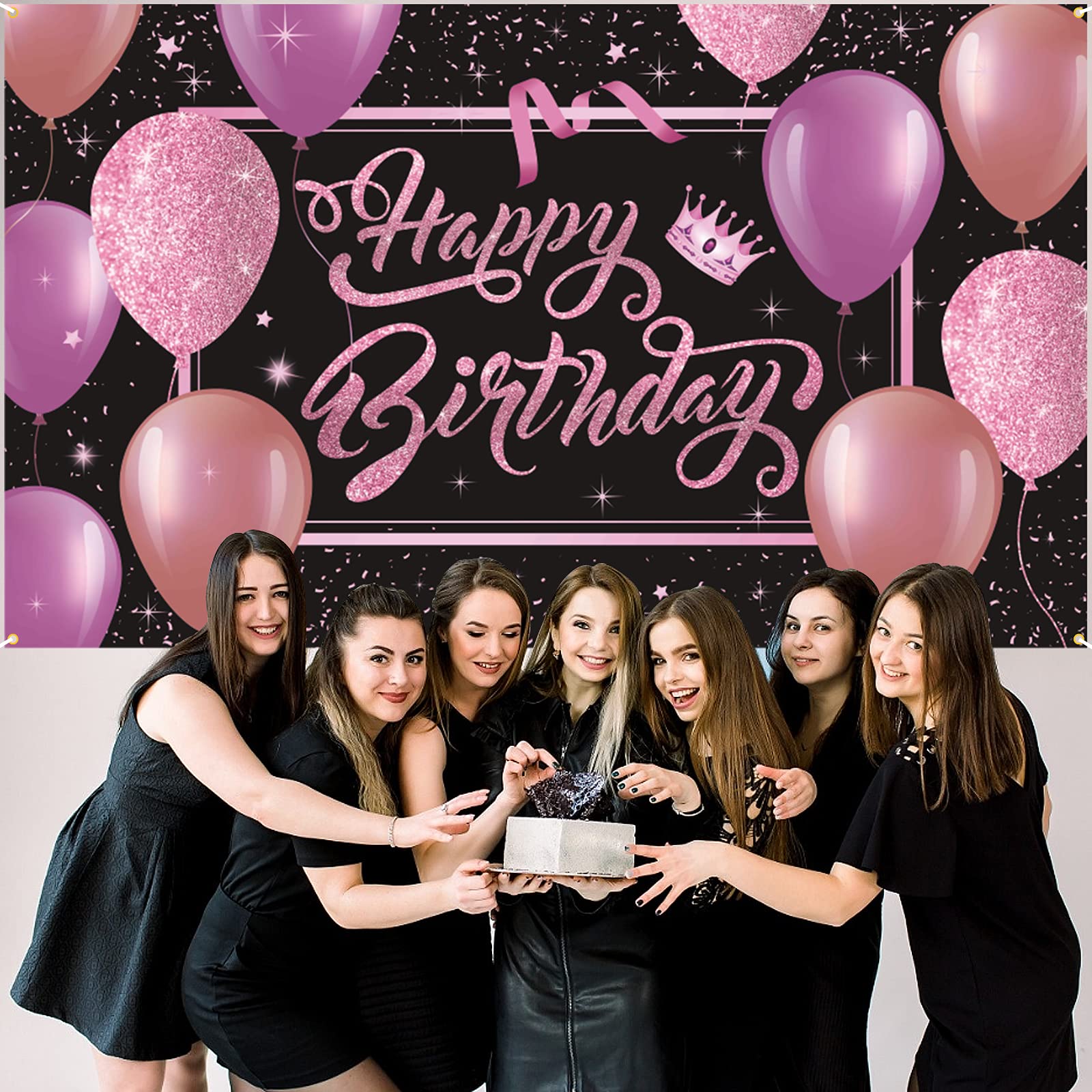 Striscione Porta 'Buon Compleanno' Rosa - Tessuto Oxford 50x30 Cm - Decorazione Compleanno Ragazze - Forniture Feste