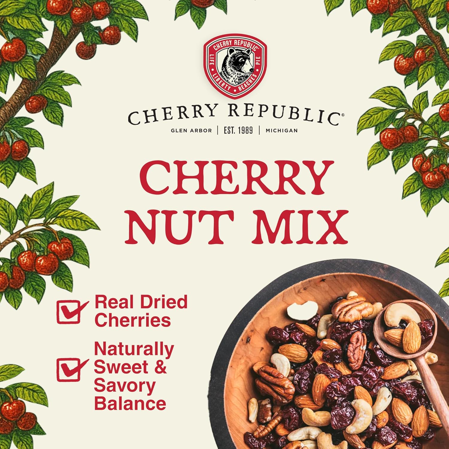 Cherry Republic Cherry Nut Mix, 8 oz, Pack of 2 - Premium Mixed Nuts with Real Dried Cherries, Simple Ingredients, Sweet and Savory Flavor, Gourmet Fruit & Nut Mix for Snacking, Entertaining, Gifting