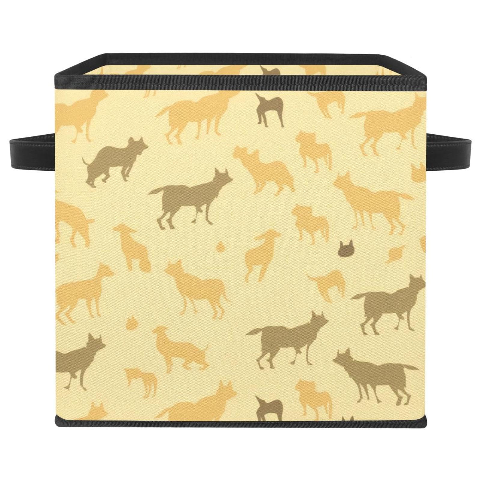 Boîte de rangement pliable grand cube jaune avec poignées en cuir pour vêtements