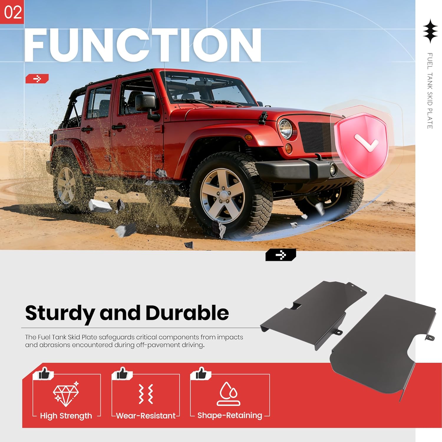 Fuel Tank Skid Plate Compatible with 2007-2018 Jeep Wrangler 4-Door Unlimited Models ONLY Steel Powder Coated Black