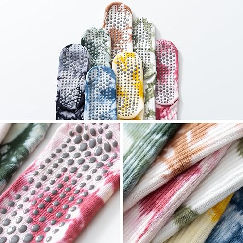 Miniatura 9 de Calcetines de yoga y pilates con empuñaduras para mujer, antideslizantes, coloridos, teñidos, acolchados, calcetines para baile de ballet