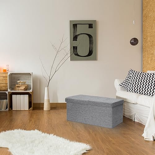 Miniatura 2 de Otto  Ben Caja de juguetes plegable de almacenamiento con tapa de elevación inteligente de tela de lino otomanos reposapiés para dormitorio y sala