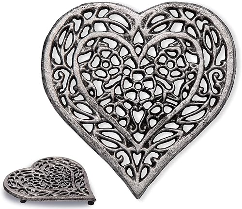 Salvamanteles de corazón de hierro fundido Salvamanteles decorativos de hierro fundido para encimera de cocina o mesa de comedor Diseño vintage