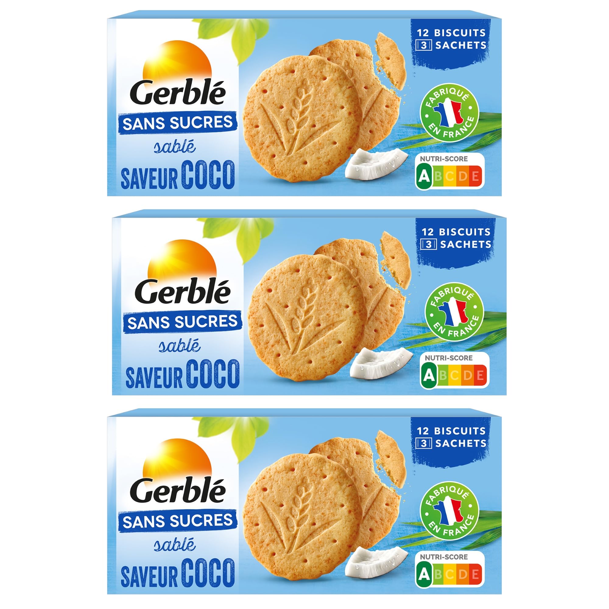 Gerblé Biscuits Saveur Coco Sans Sucres Sans Huile De Palme Lot de 3 boîtes