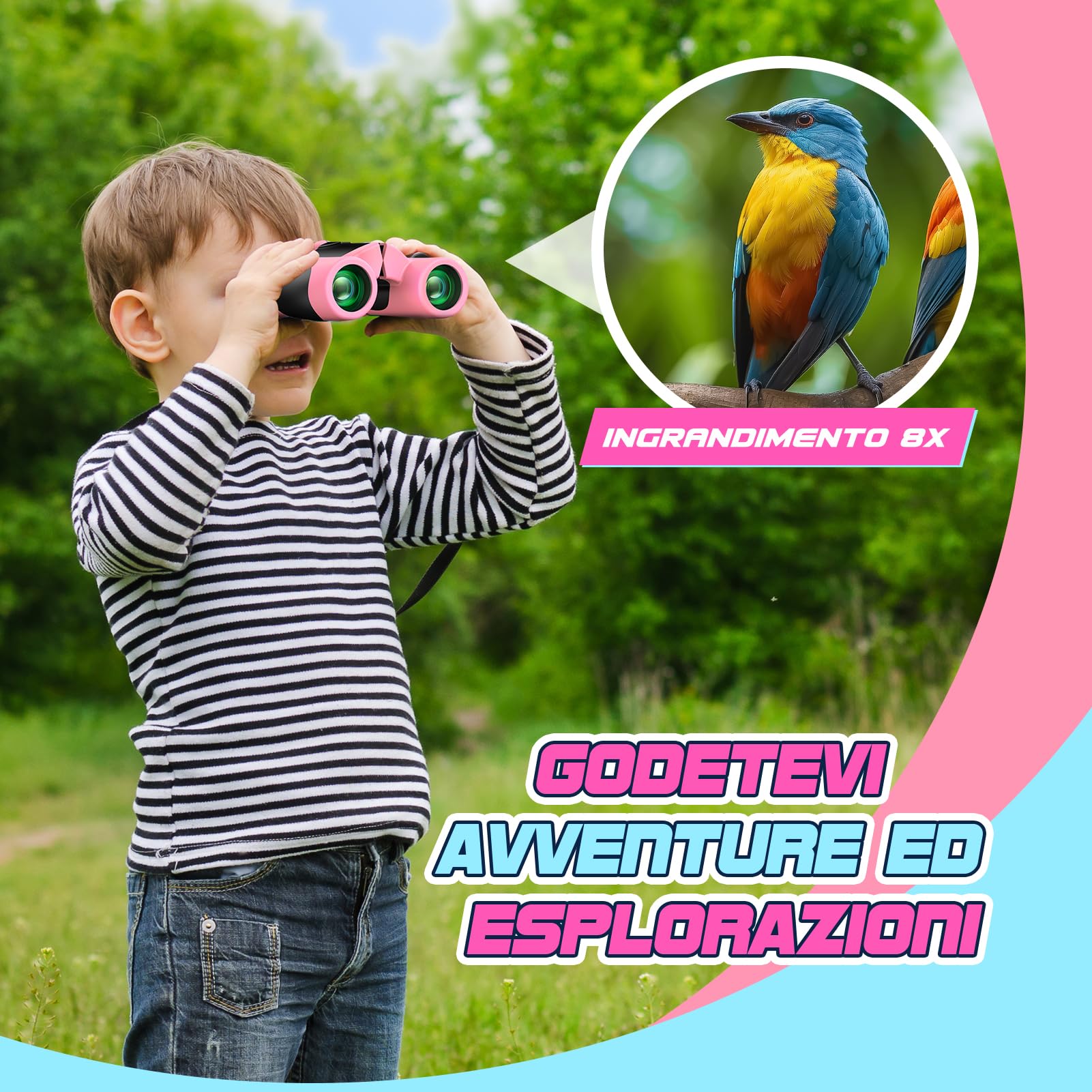Upgrade Impermeabile Compatto Binocolo per Bambini - 8x21, All'aperto Idea Giocattoli Regalo