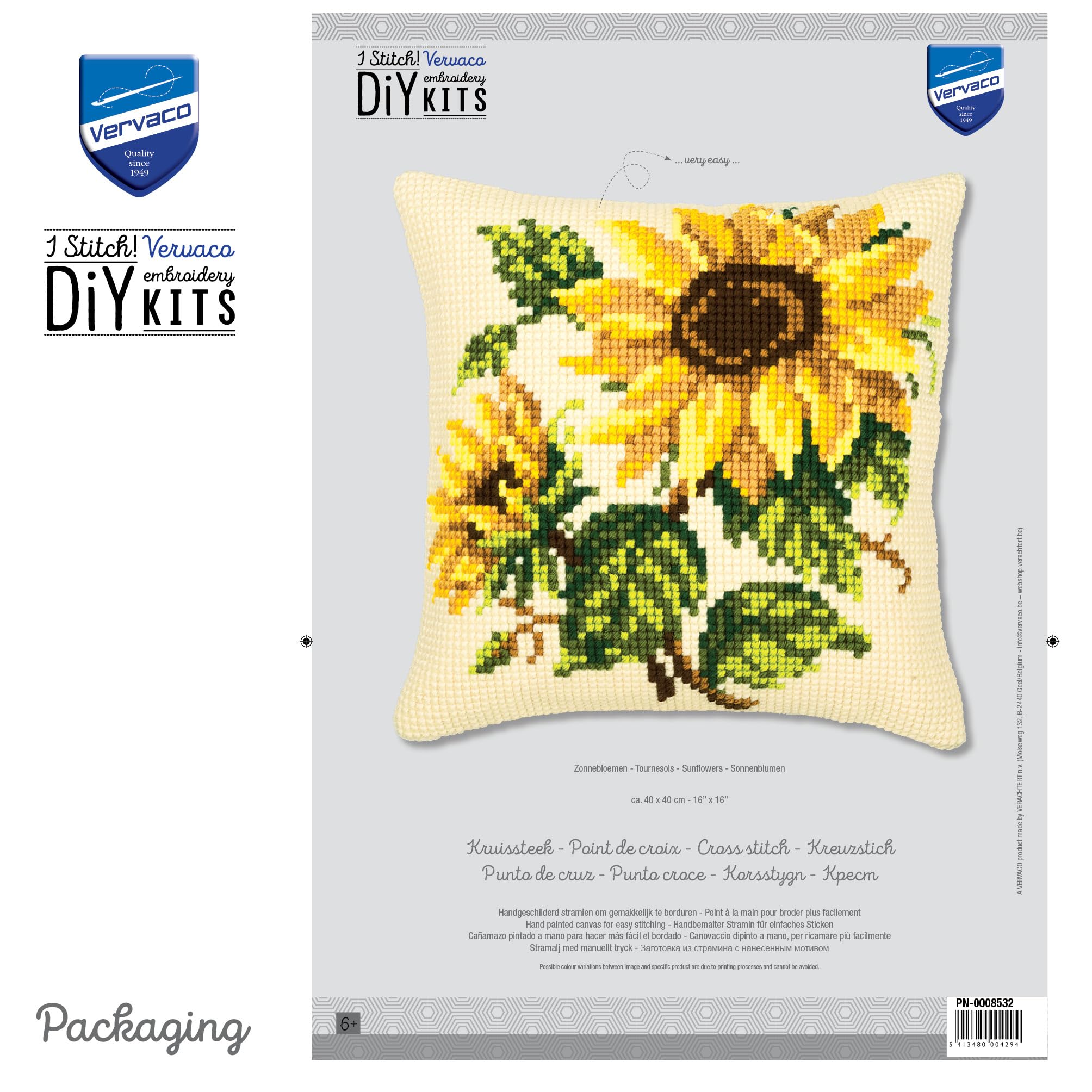 VERVACO Kit Cuscino Punto Croce GIRASOLI Set Ricamo Principianti Cuscini Gobelin Decorativi ca. 40 x 40 cm Accessori Per Lavoretti Creativi DIY Casa Decor Hobby Adulti Cross Stitch