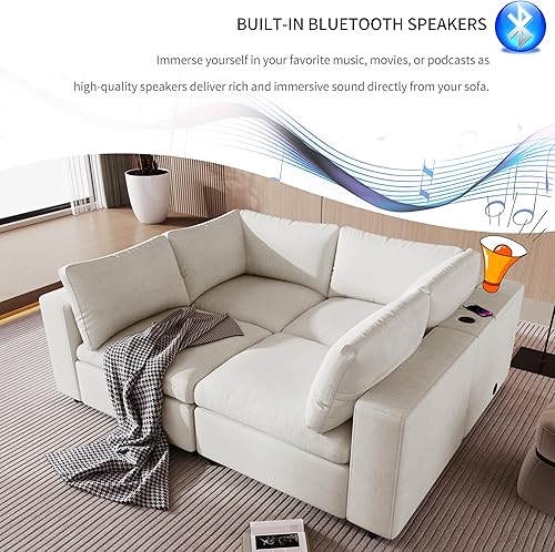 Miniatura 5 de Sofá modular reversible, tapizado en forma de L, esquinero de 4 plazas, sofá convertible a cama con puertos de carga USB, carga inalámbrica y