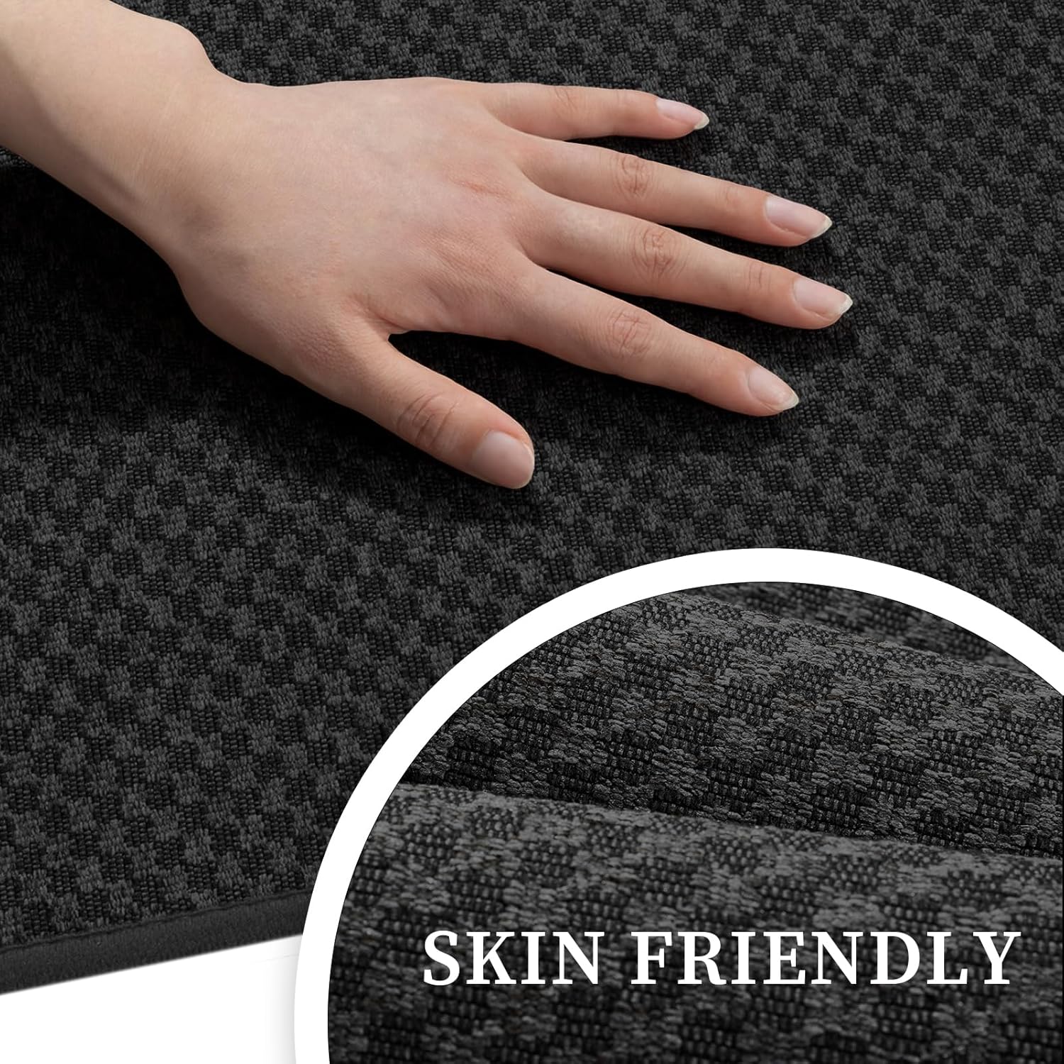 YIHOUSE Bathroom Rugs, Ultra Thin Bath Mat, Set of 5, Non-Slip, Quick Dry Absorbent, Machine Washable Bath Mat Set for Bathroom Floor, Black