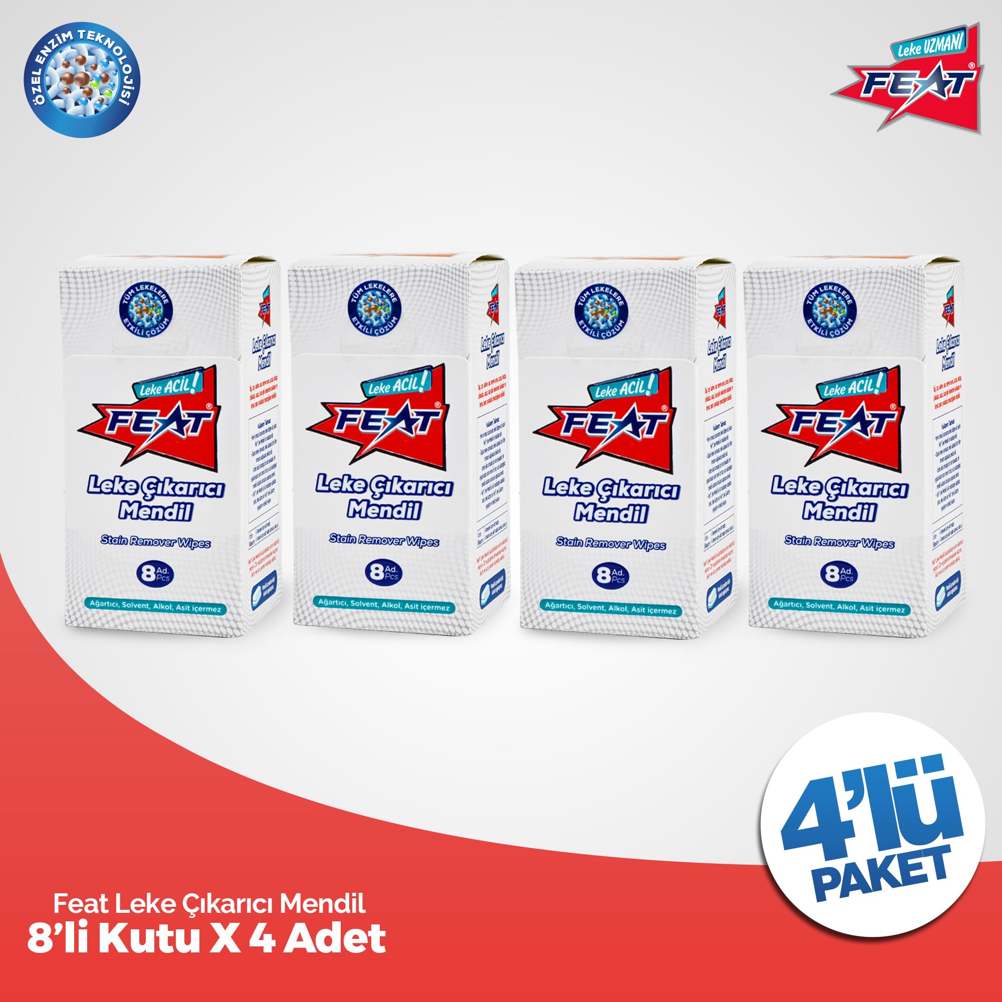 Feat Leke Çıkarıcı Mendil -8'li 4 kutu (32 adet Mendil)