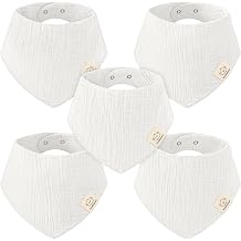 KeaBabies 5pk Muslin Bandana Baby Bibs for Drooling Teething Soft White
