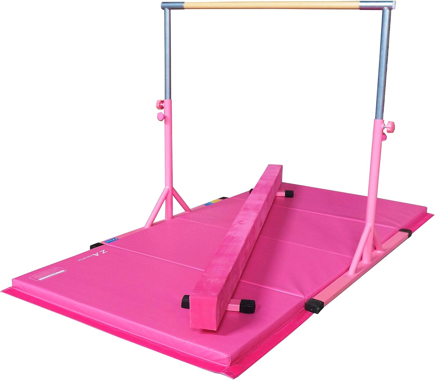 Z ATHLETIC Expandable Kip Bar for Gymnastics, 4ft x 8ft x 2in Mat, & 7” Off Ground Balance Beam Set (Pink), ZATH-KIP-4x8x2-OGB7-PINK : Everything Else