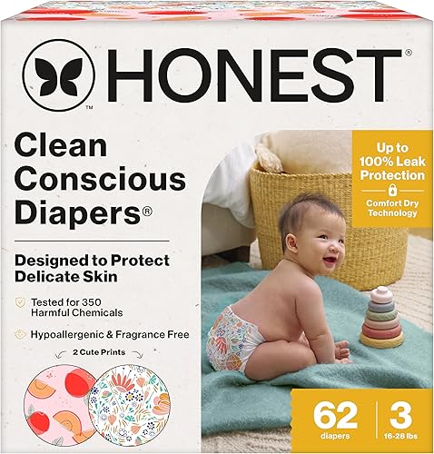 The Honest Company - Pañales Clean Conscious a base de plantas, sostenibles, Wild Thang + Flower Power, Club Box, talla 3, de 16 a 28 libras, 62