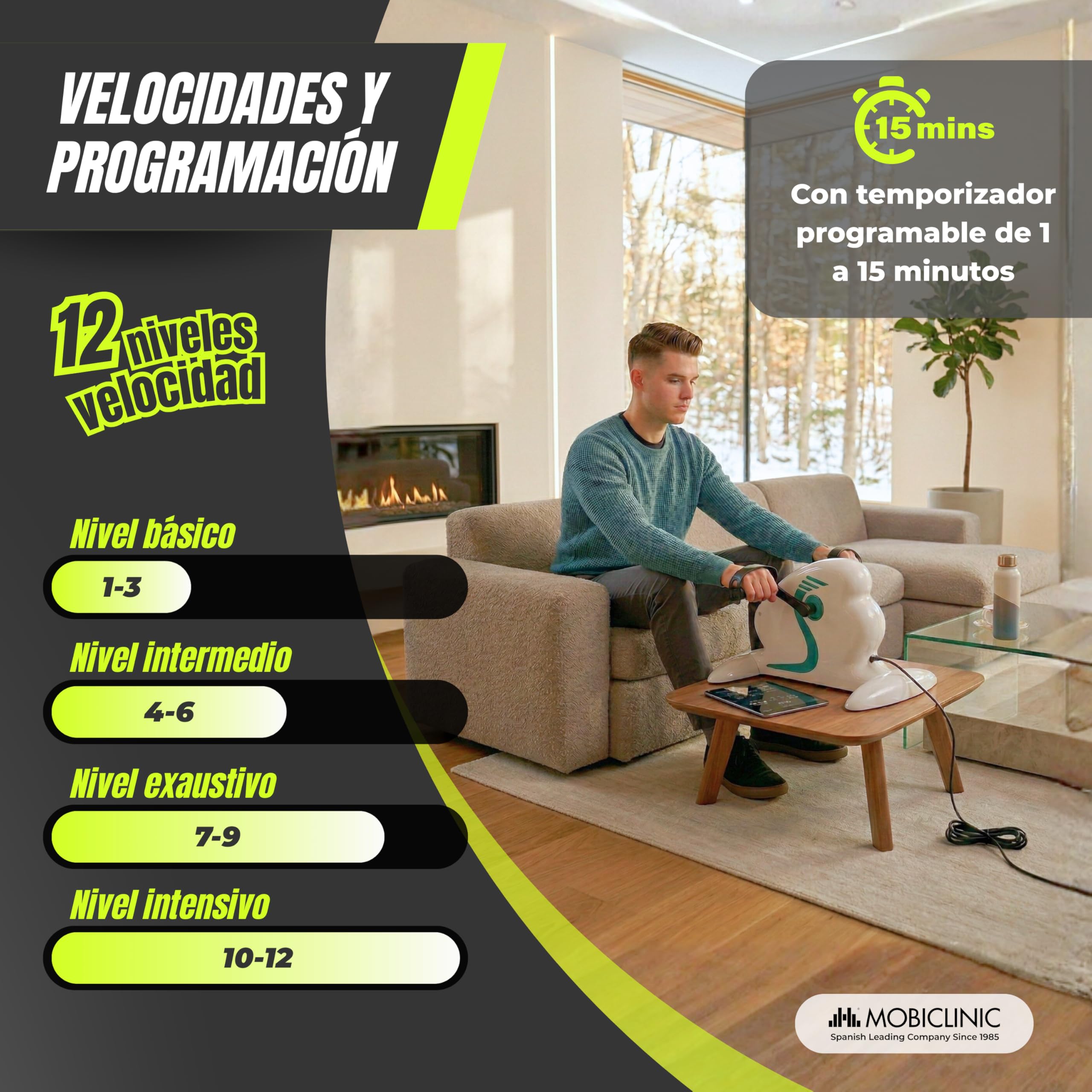 Mobiclinic®, Pedales Estáticos, 12 Niveles de Velocidad, Pedaleo Asistido, Bidireccional, Pantalla Multifunción, Temporizador, para Piernas y Brazos, Mini Bike, Pista
