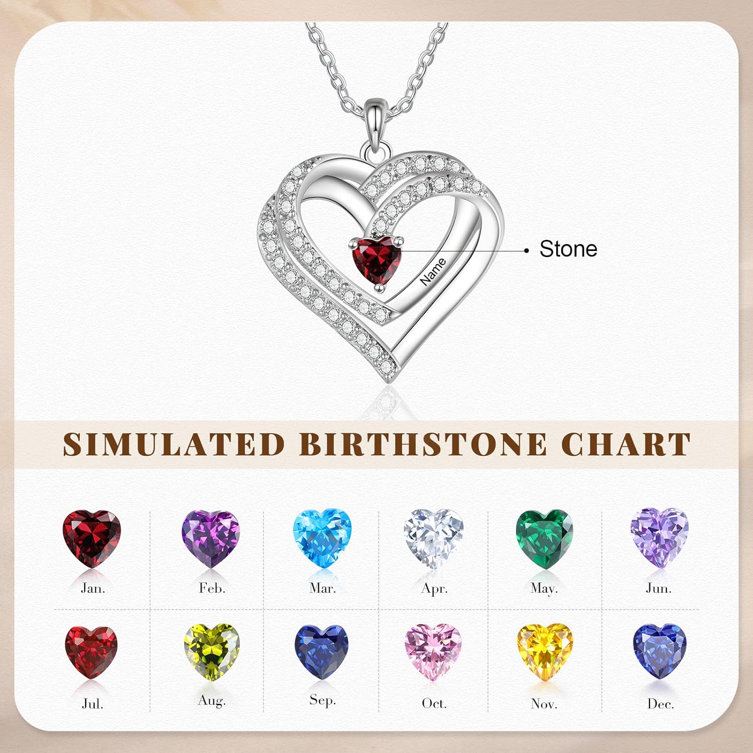 925 Sterling Silver Personalized Name Mom Necklace with 2-6 Heart Birthstones Custom Name Mother Chain Pendant Mother Day Christmas Gifts for Women Mom Grandma Wife - Image 3