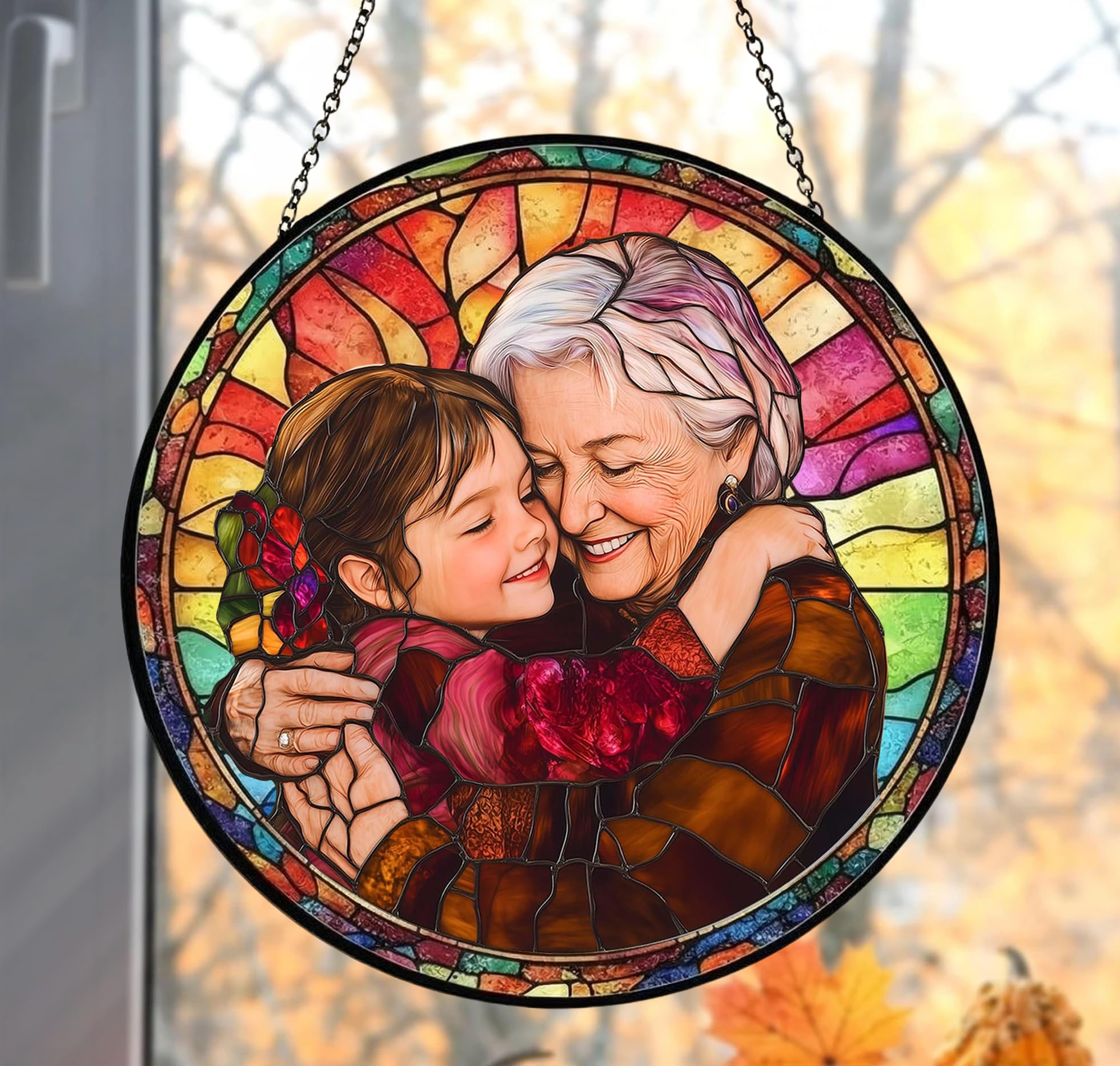 Noni Personalized Grandma and Kids Stained Glass Window Hanging Sun Catcher Mothers Day Birthday Gift for Mom Grandma