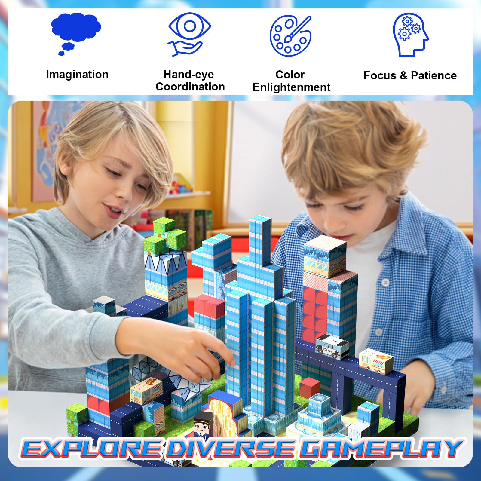Bloques Magneticos Construccion Niños 150 Piezas, Bloques Magnéticos, Juguetes de Construcción, Juguetes Sensoriales para Niños a Partir de 3 Años, Bloques Magnéticos como Regalo para Niños
