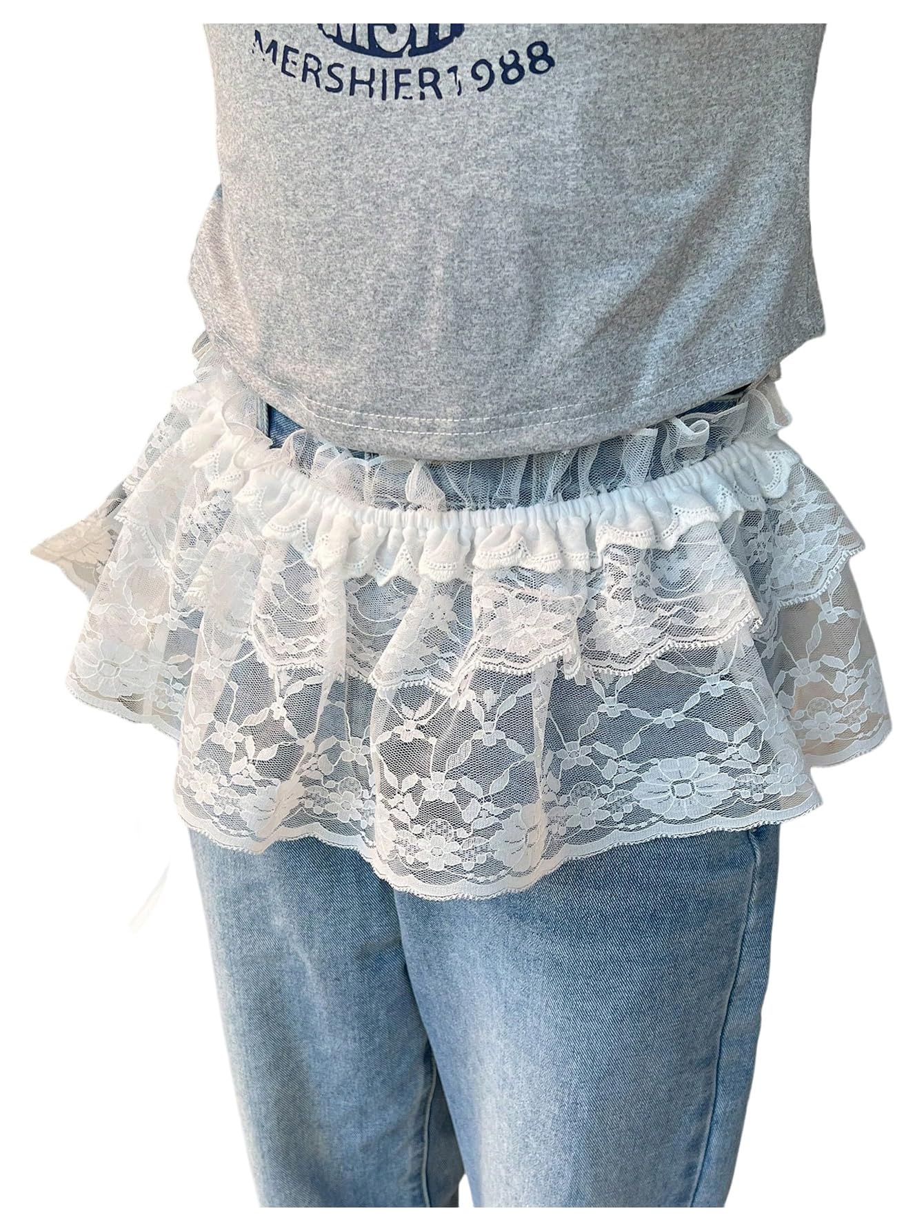 SHENHE Womens Sheer Lace Wrap Mini Skirt Tie Side Ruffle Layering Micro Skirt Waist Accessory