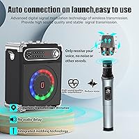 Vista 5 de JYX - Máquina de karaoke con dos micrófonos inalámbricos, altavoz Bluetooth portátil con ajuste de graves/agudos, sistema de PA con control remoto