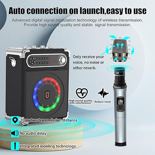 Miniatura 10 de Bluetooth Speaker with Two Wireless Microphones, Outdoor Speaker with SubwooferTweeter, Portable PA Speaker System with Remote Control, Discol