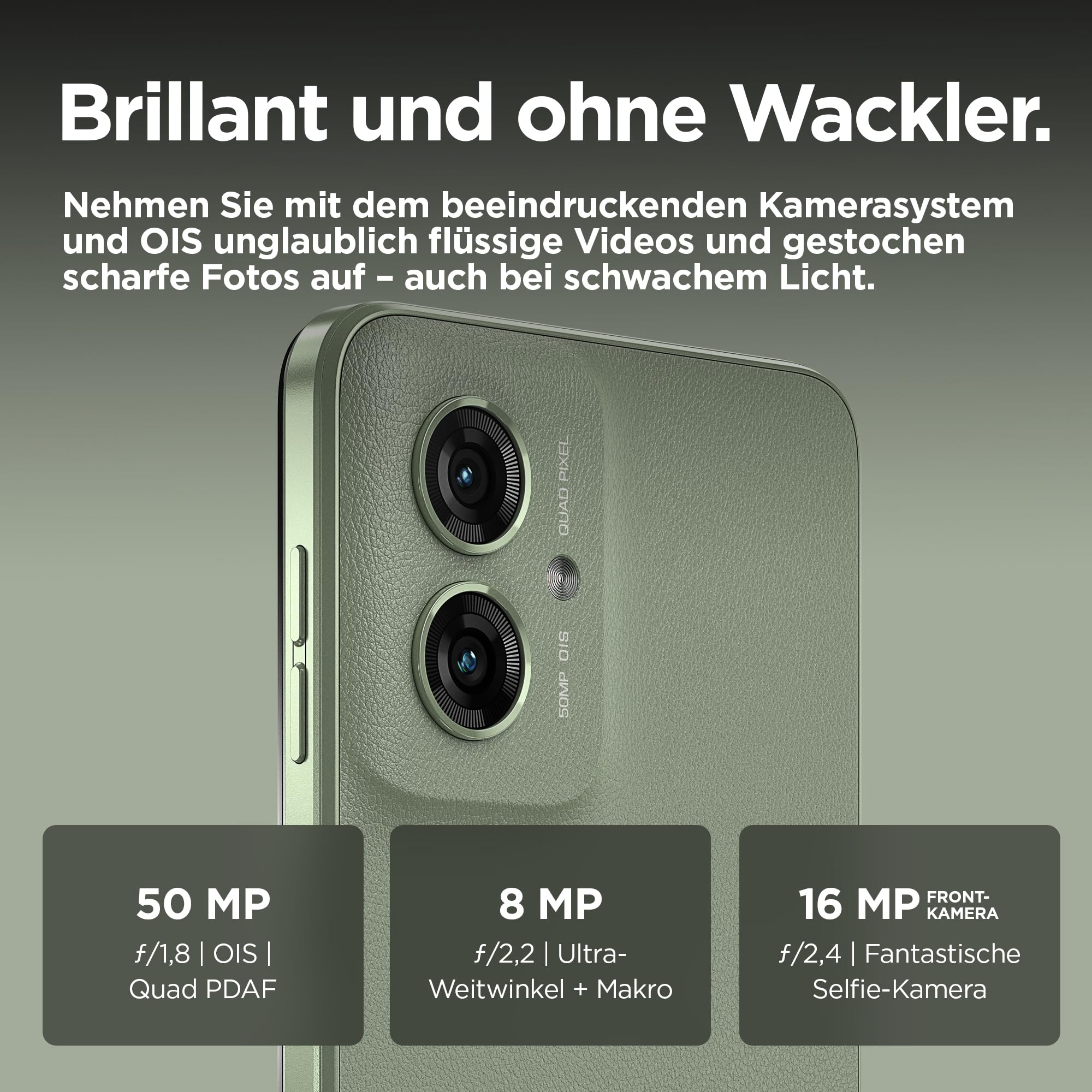 Motorola Smartfon Moto g55 5G (odporny na zarysowania wyświetlacz FHD+ 6,49", aparat 50 MP, 8/256 GB, odporna na wodę konstrukcja, 5000 mAh, Android 14) Smoky Green wraz z pokrowcem ochronnym