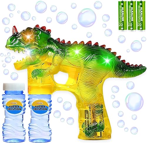Miniatura 1 de Haktoys Jurassic - Burbujero con forma de dinosaurio con luz  Juguete Bubble Blaster para niños fiestas  LED intermitentes botella de recarga