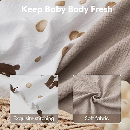 Miniatura 5 de QSTEHEML Mantas de muselina suave de algodón neutro, paquete de 2 mantas de muselina grandes de 47 x 47 pulgadas, manta de muselina para bebés