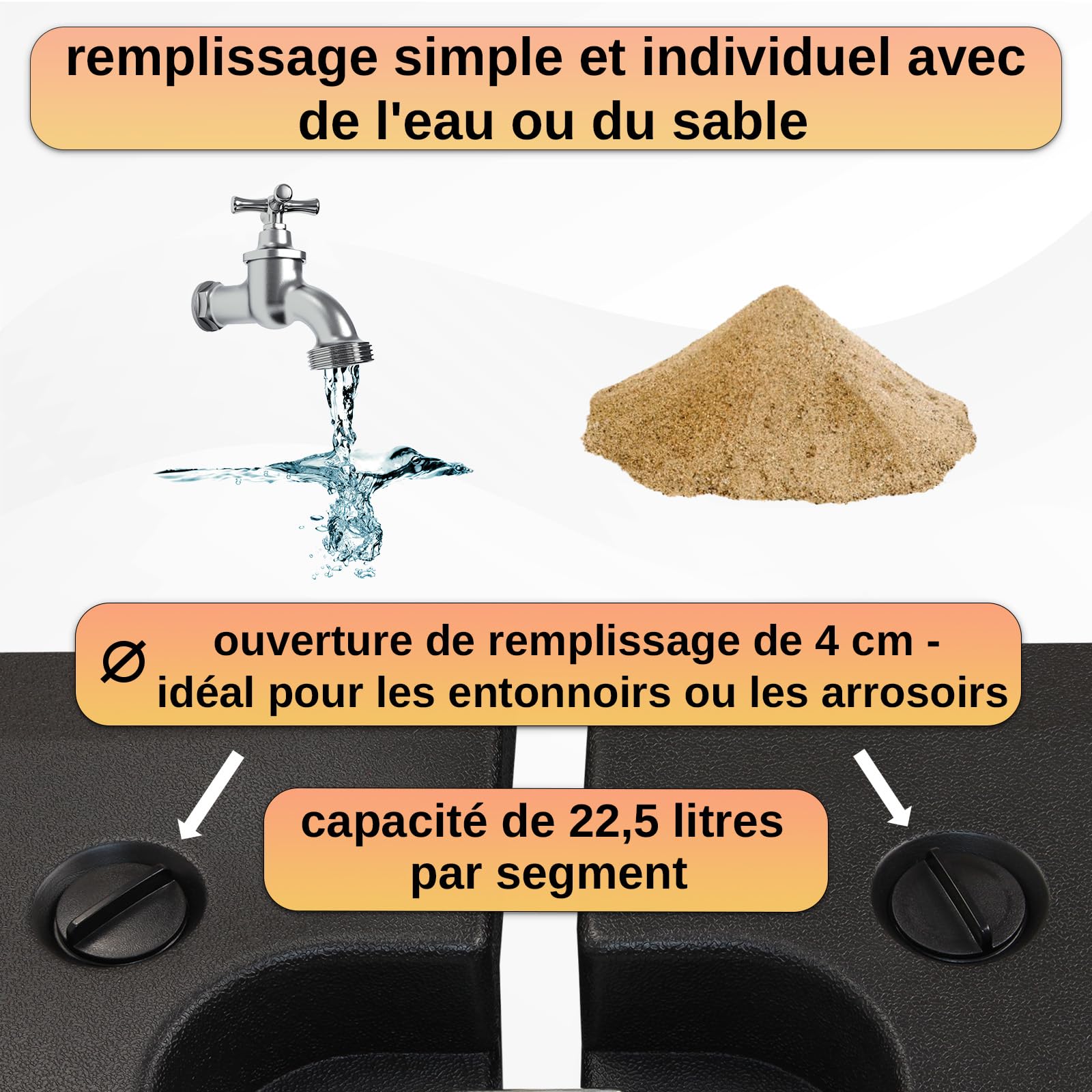 Montafox Lestage pour parasols Dalles de Parasol pour Parasol déporté - Pied en Croix Noir 90 litres / 150 kg - Peut être rempli d'eau ou de Sable