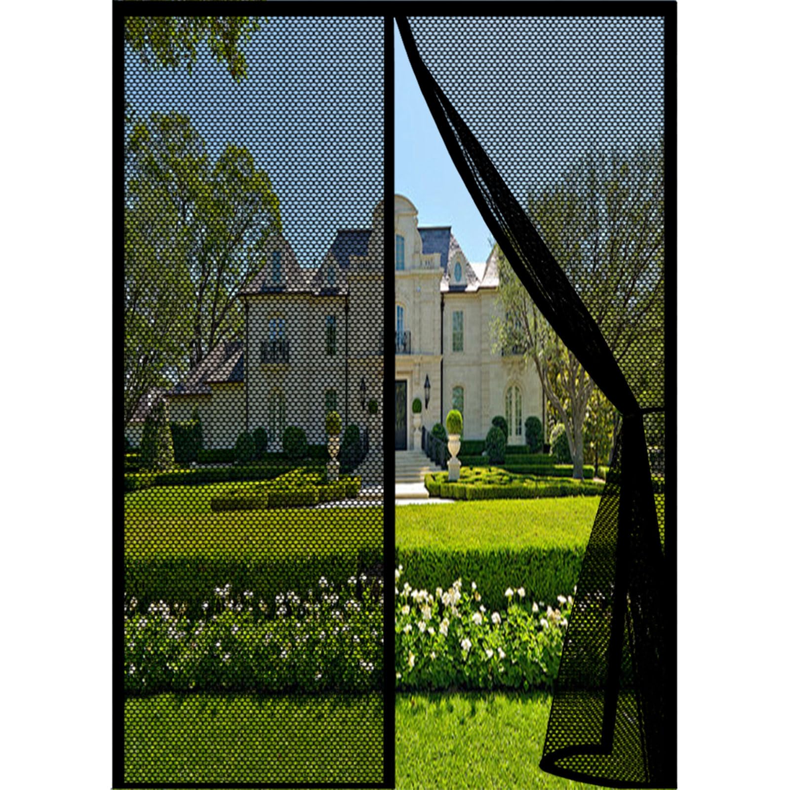 Guojun Black Magnetic Screen Door 74 X 235 Cm Heavy Duty Self-Sealing No Gap Anti Mosquito Screen Mesh Curtain Hands Free No Drill Installation For Patio Bedroom Sliding Kitchen,