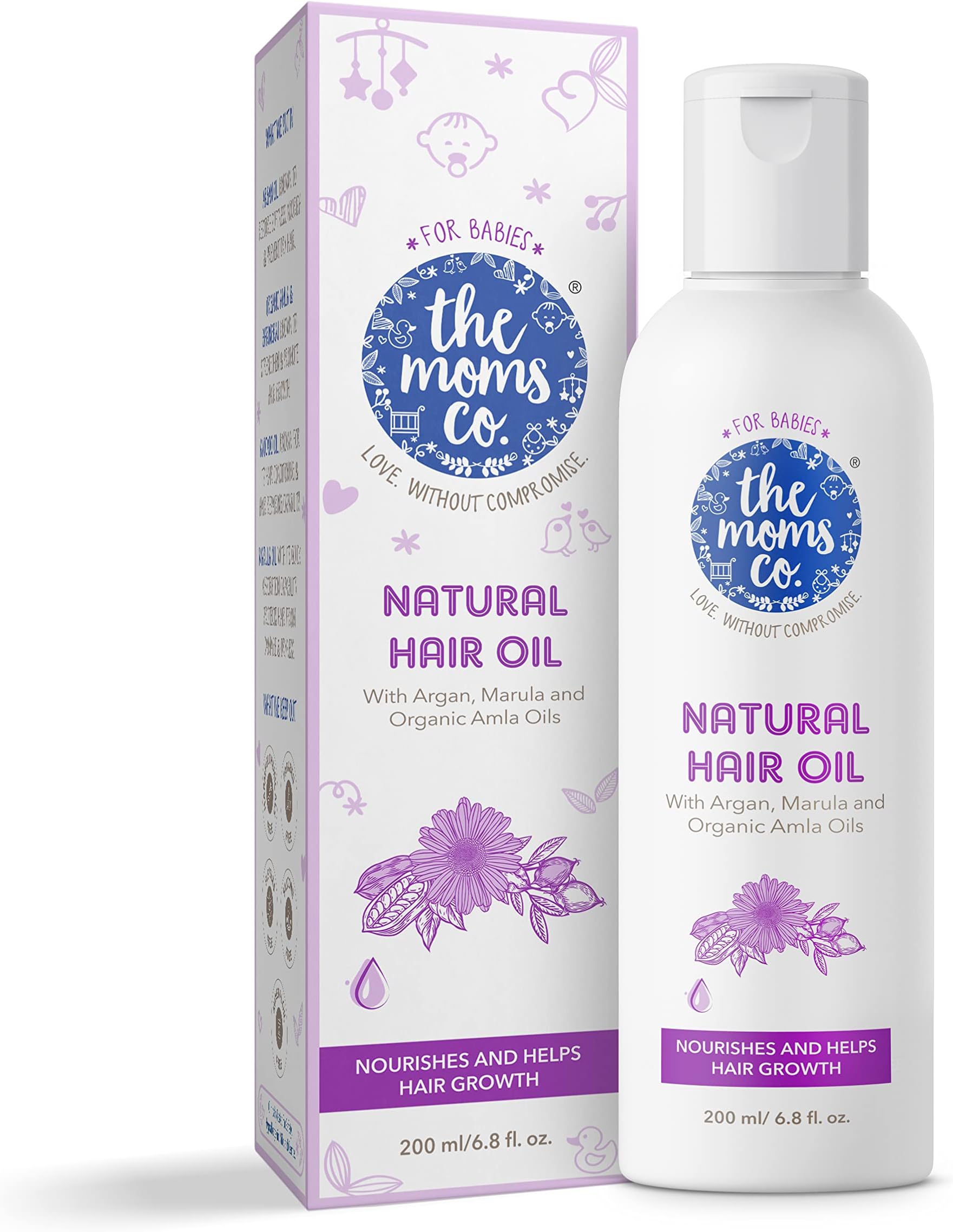 The Moms Co. Virgin Coconut Natural 10-in-1 Baby Hair Oil with Argan, Marula, Avocado, Bhringraj and Organic Amla, 200 ml