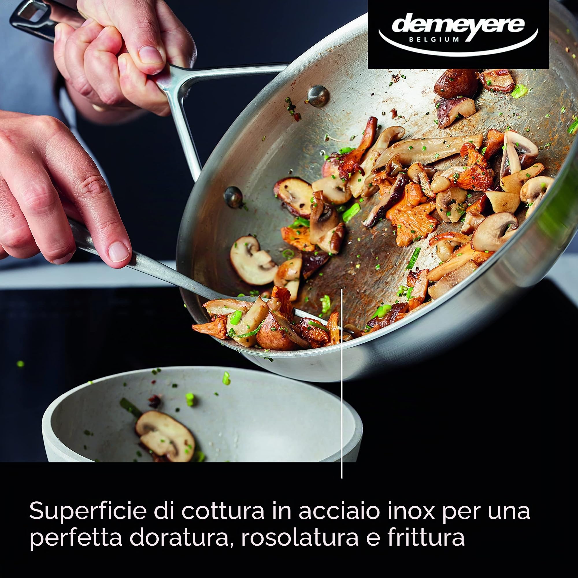 DEMEYERE Padella acciaio inox Essential 5, compatibile con tutti i fornelli e piastre induzione. Efficienza energetica, rapida conduzione di calore, garanzia 30 anni - Ø 24 cm