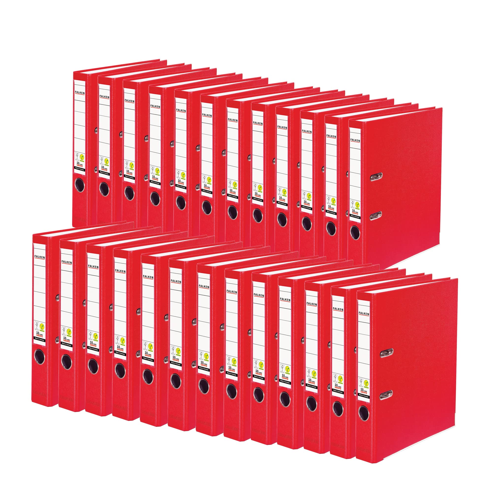 FALKEN - Raccoglitore a leva in polipropilene, formato A4, dorso 5 cm, colore: rosso, confezione da 25